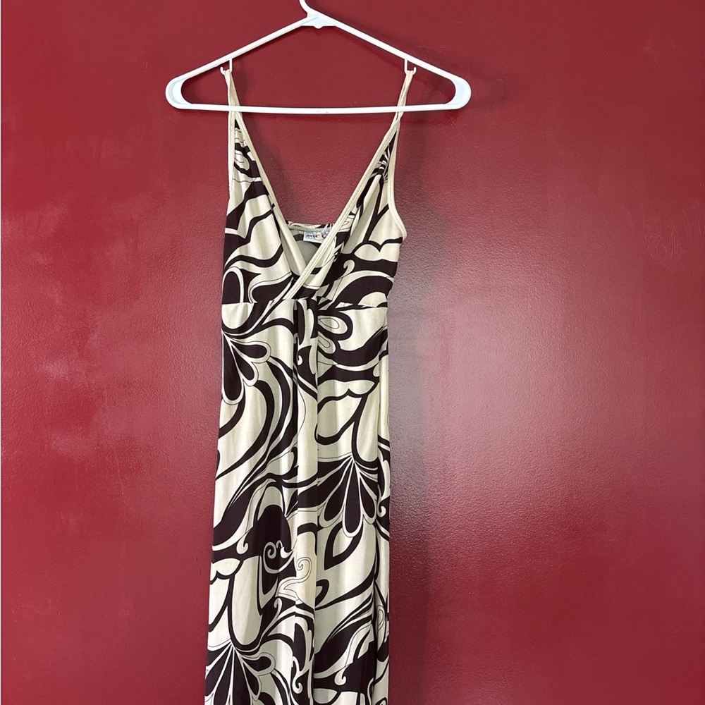 Chic Cream and Brown Patterned Midi Dress